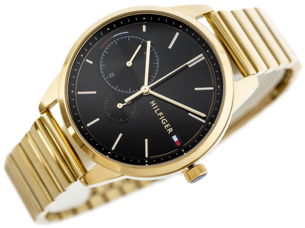 Tommy Hilfiger Brooke Black Dial Gold Steel Strap Watch for Women - 1782019