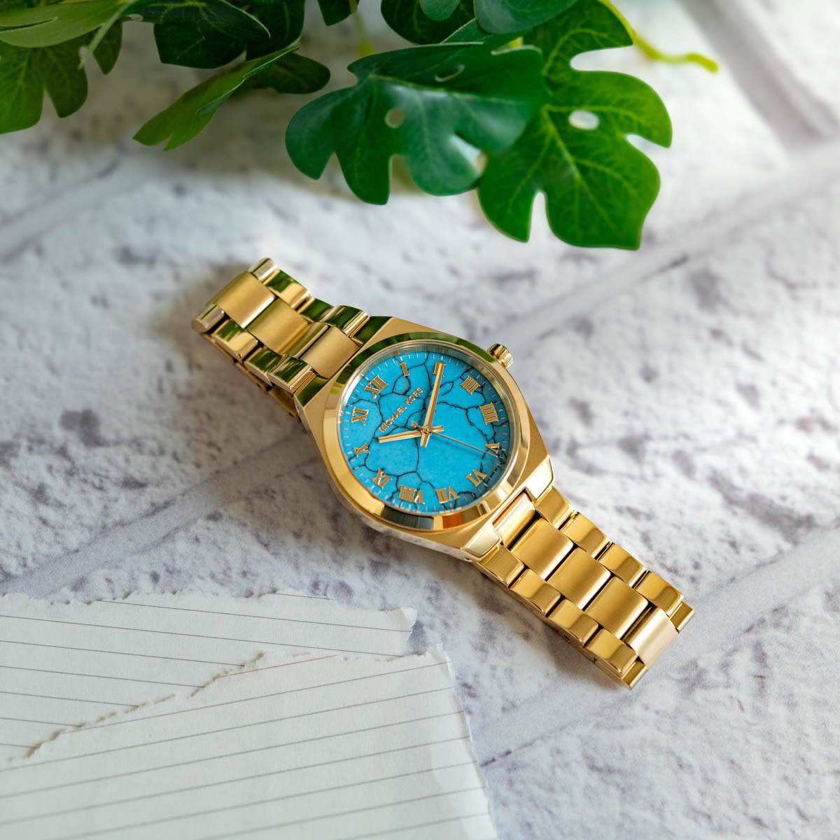 Michael Kors Lennox Analog Blue Dial Gold Steel Strap Watch for Women - MK7460