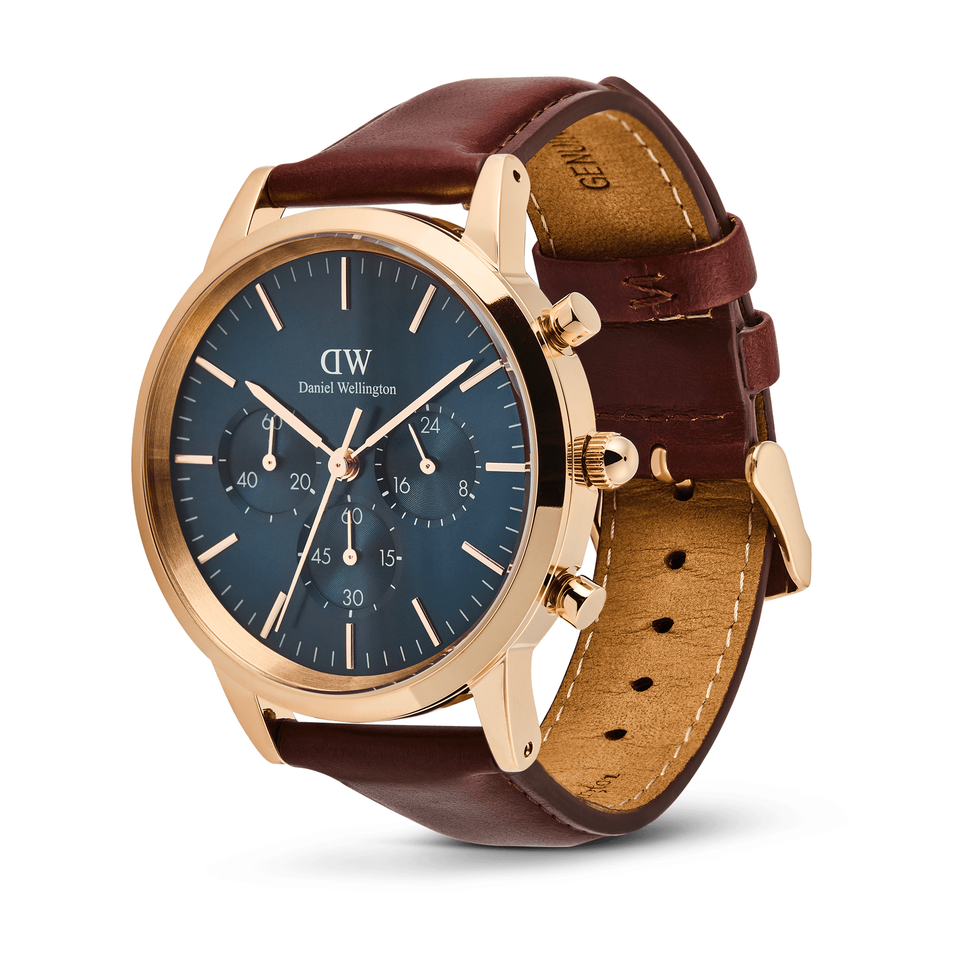 Daniel Wellington Iconic Chronograph Blue Dial Brown Leather Strap Watch For Men - DW00100639