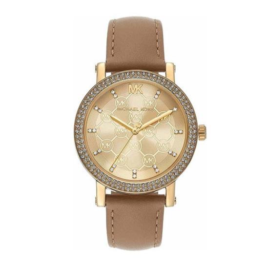 Michael Kors Corey Analog Gold Dial Brown Leather Strap Watch for Women - MK2986