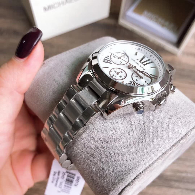 Michael Kors Bradshaw Chronograph Silver Dial Silver Steel Strap Watch for Women - MK6174