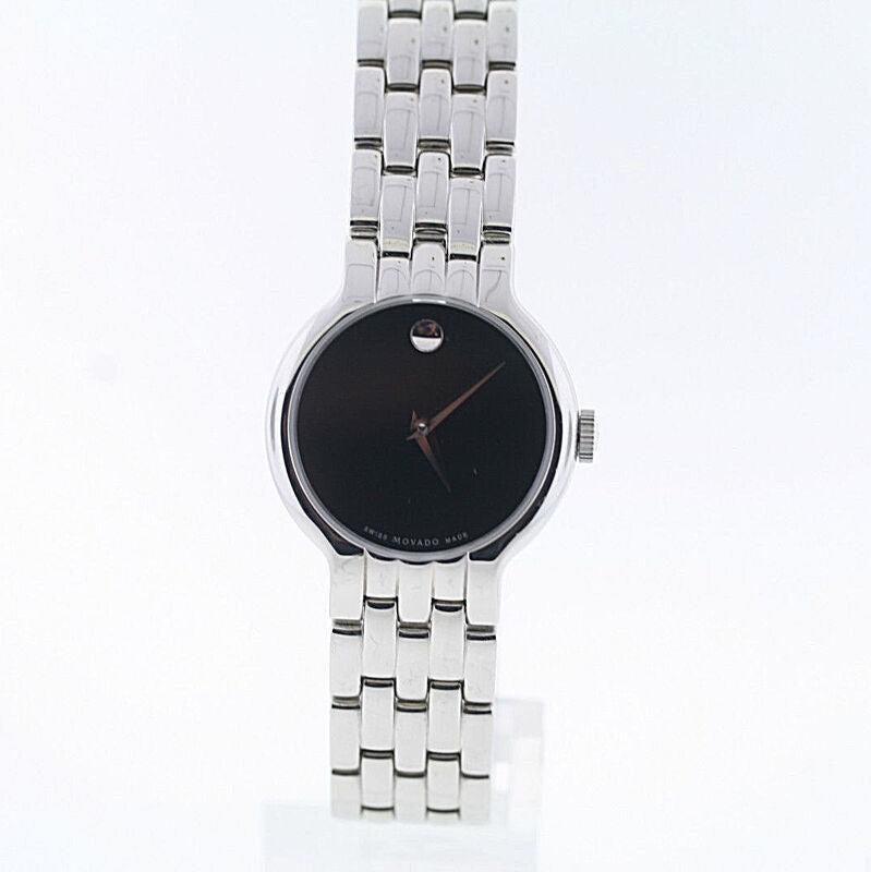 Movado Veturi Quartz Black Dial Silver Steel Strap Watch for Women - 0606338