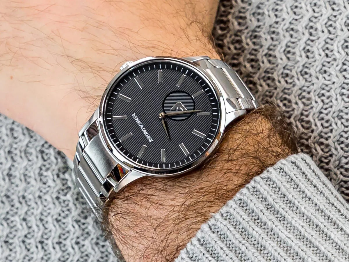 Emporio Armani Renato Quartz Black Dial Silver Steel Strap Watch For Men - AR11118