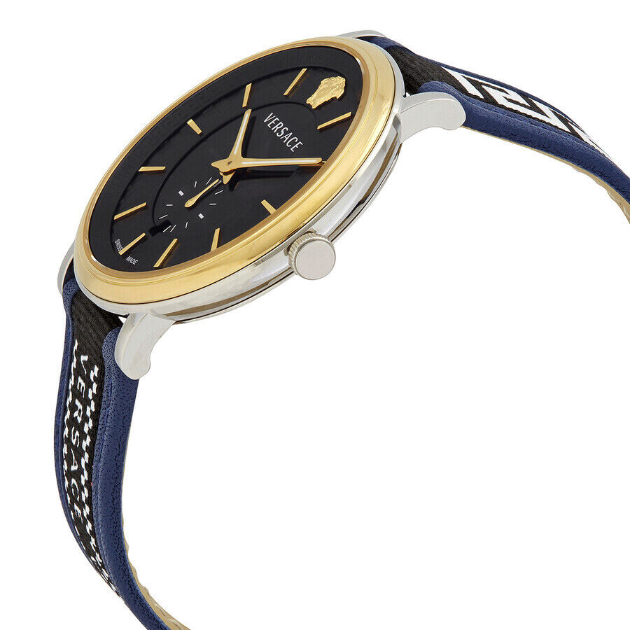 Versace V-Circle Black Dial Blue Leather Strap Watch for Men - VEBQ01419