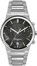 Salvatore Ferragamo Sapphire Chrono Black Dial Silver Steel Strap Watch for Men - SFME00321