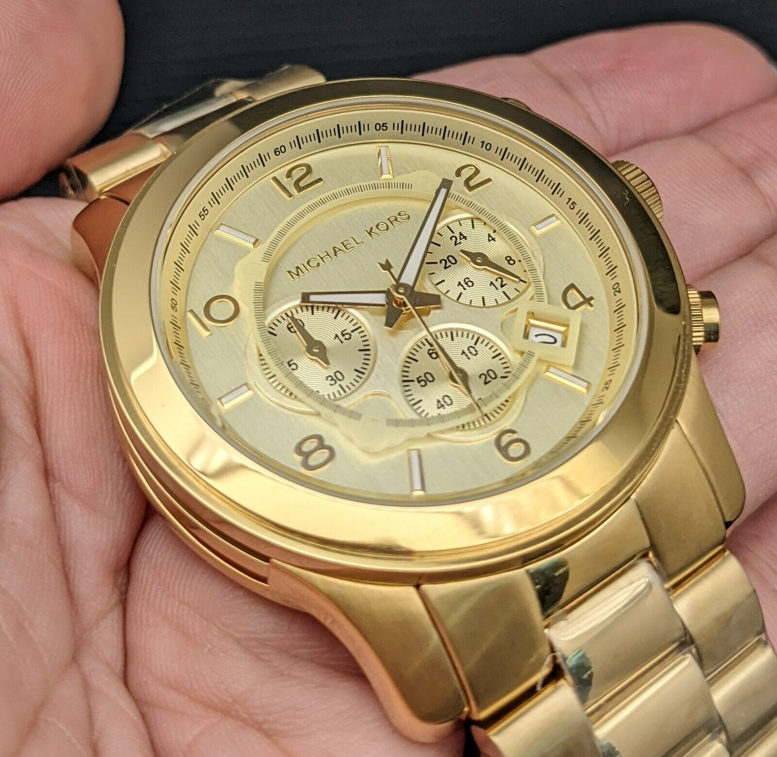 Michael Kors Runway Gold Dial Gold Steel Strap Watch for Men - MK8077