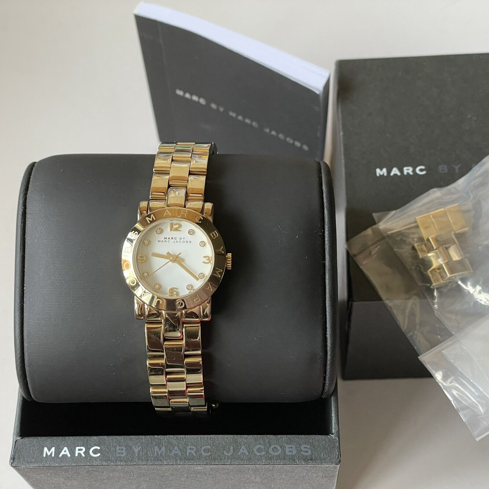 Marc Jacobs Mini Amy White Dial Gold Steel Strap Watch for Women - MBM3057