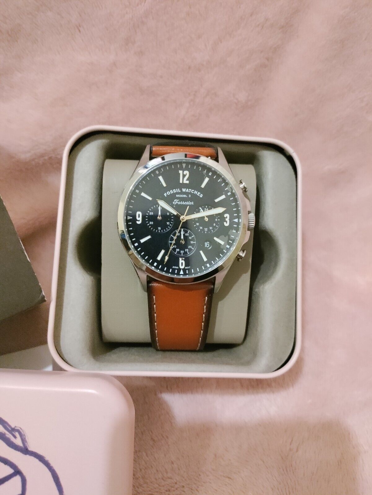 Fossil Forrester Chronograph Blue Dial Brown Leather Strap Watch for Men - S5607
