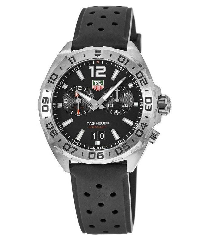 Tag Heuer Formula 1 Alarm Quartz Black Dial Black Rubber Strap Watch for Men - WAZ111A.FT8023
