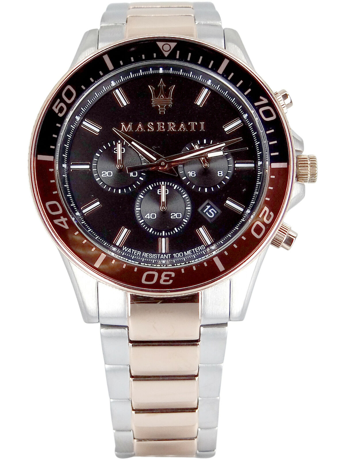 Maserati SFIDA Chronograph Black Dial Two Tone Steel Strap Watch For Men - R8873640009