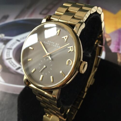 Marc Jacobs Baker Grey Dial Gold Steel Strap Watch for Women - MBM3281