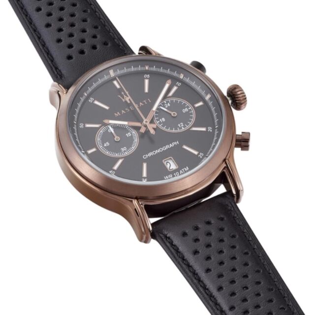 Maserati Legend Chronograph Black Dial Black Leather Strap Watch For Men - R8871638001