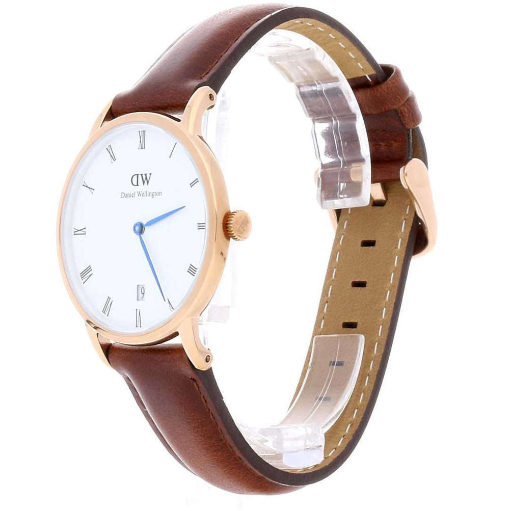 Daniel Wellington Dapper St Mawes White Dial Brown Leather Strap Watch For Women - DW00100091