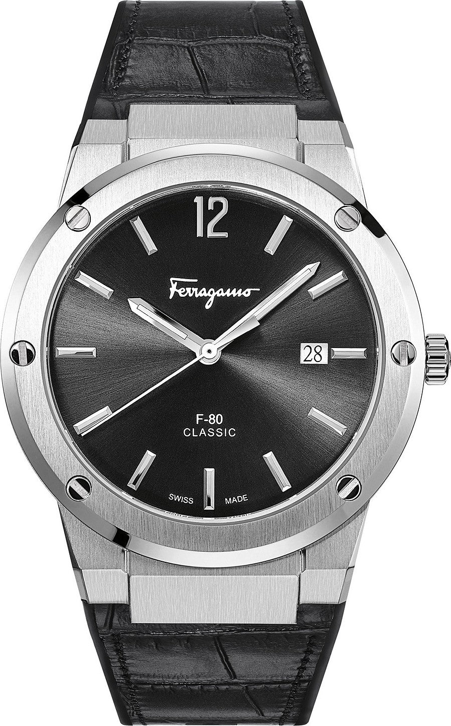 Salvatore Ferragamo F-80 Classic Black Dial Black Leather Strap Watch for Men - SFDT00219