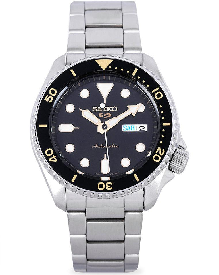 Seiko 5 Sports Automatic Black Dial Silver Steel Strap Watch For Men - SRPD57K1