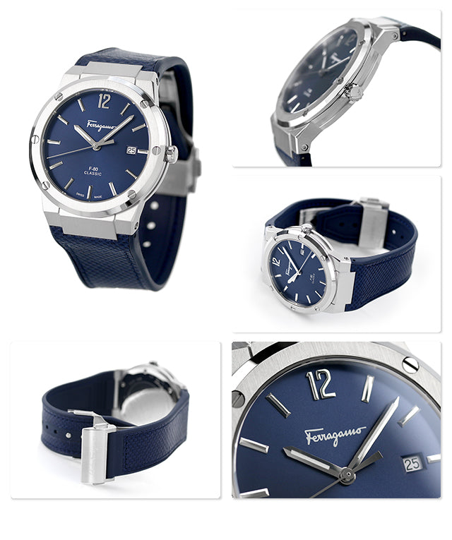 Salvatore Ferragamo F-80 Classic Blue Dial Blue Leather Strap Watch for Men - SFDT00719