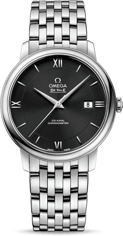 Omega De Ville Prestige Co-Axial Black Dial Silver Steel Strap Watch for Men - 424.10.40.20.01.001