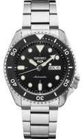 Seiko 5 Sports Automatic Day Date Black Dial Silver Steel Strap Watch for Men - SRPD55K1