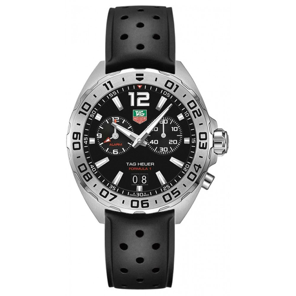 Tag Heuer Formula 1 Alarm Quartz Black Dial Black Rubber Strap Watch for Men - WAZ111A.FT8023