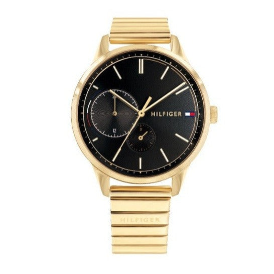 Tommy Hilfiger Brooke Black Dial Gold Steel Strap Watch for Women - 1782019