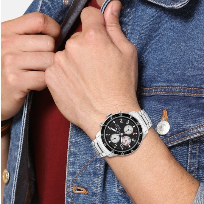 Tommy Hilfiger Jimmy Multifunction Black Dial Silver Steel Strap Watch For Men - 1791950