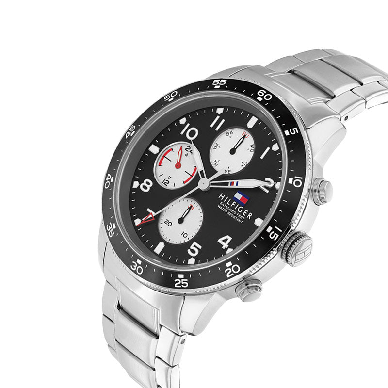 Tommy Hilfiger Jimmy Multifunction Black Dial Silver Steel Strap Watch For Men - 1791950
