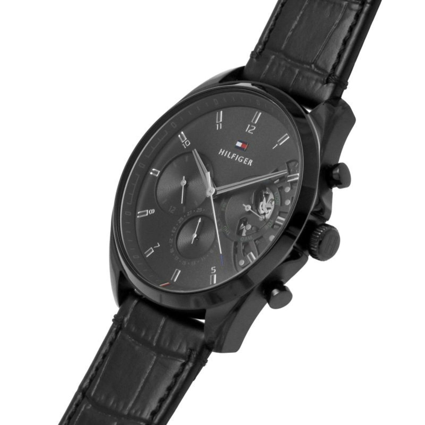 Tommy Hilfiger Baker Chronograph Black Dial Black Leather Strap Watch For Men - 1710452