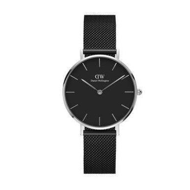 Daniel Wellington Petite Ashfield Black Dial Black Mesh Strap Watch For Women - DW00100202