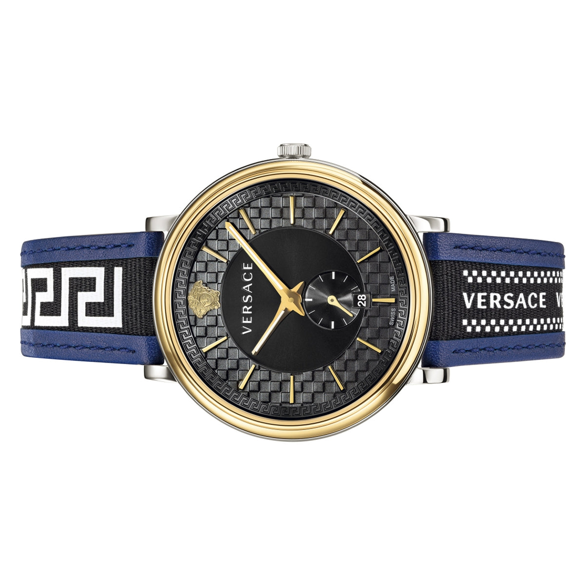 Versace V-Circle Black Dial Blue Leather Strap Watch for Men - VEBQ01419