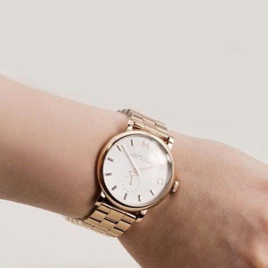 Marc Jacobs Baker White Dial Rose Gold Steel Strap Watch for Women - MBM3244