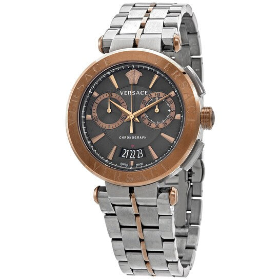 Versace Aion Chronograph Black Dial Grey Steel Strap Watch for Men - VBR050017