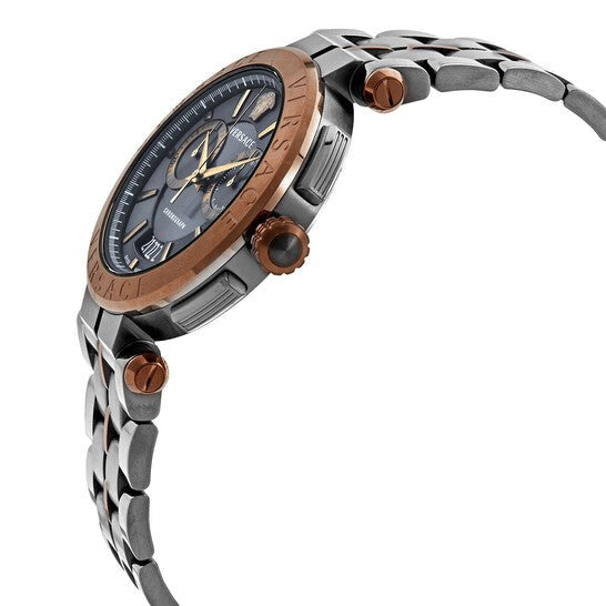 Versace Aion Chronograph Black Dial Grey Steel Strap Watch for Men - VBR050017