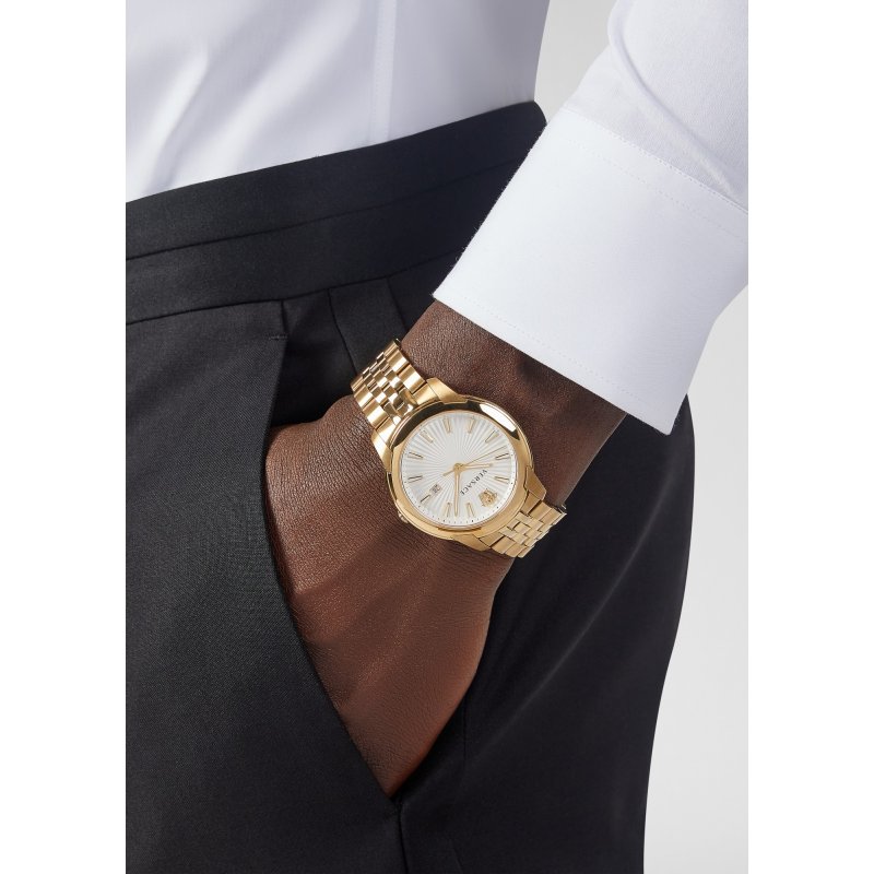 Versace V-Urban Quartz White Dial Gold Steel Strap Watch For Men - VELQ00719