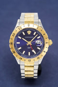 Versace Hellenyium GMT Blue Dial Two Tone Steel Strap Watch for Men - V11060017