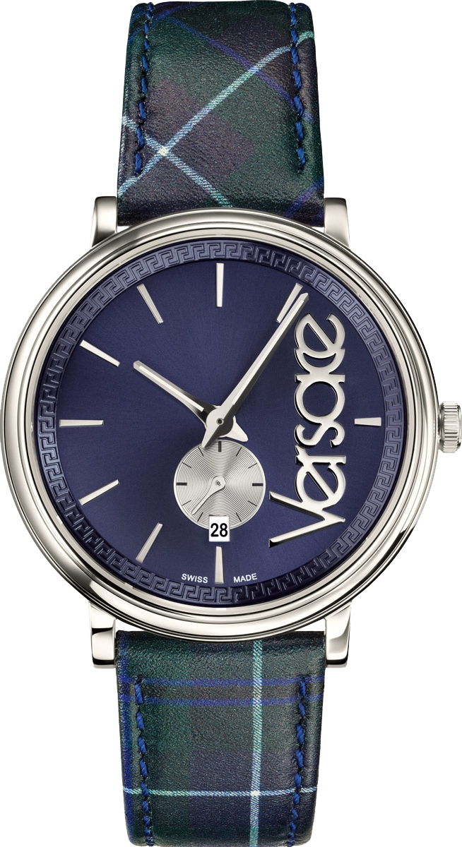 Versace V-Circle The Clans Edition Blue Dial Blue & Green Leather Strap Watch for Women - VEBQ00118