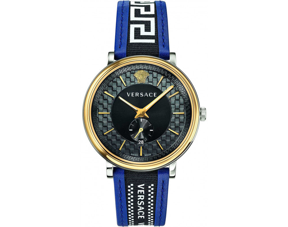 Versace V-Circle Black Dial Blue Leather Strap Watch for Men - VEBQ01419