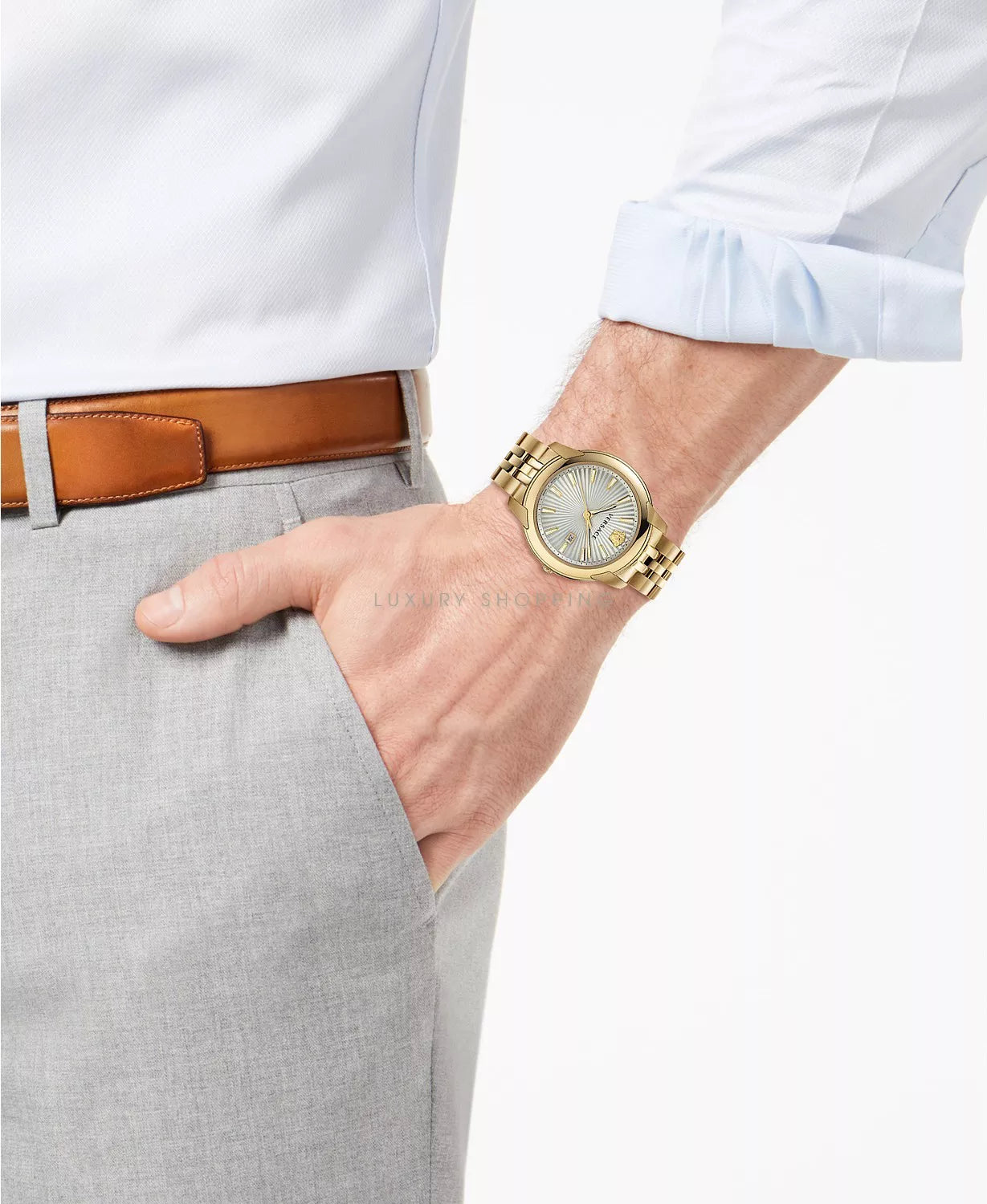 Versace V-Urban Quartz White Dial Gold Steel Strap Watch For Men - VELQ00719