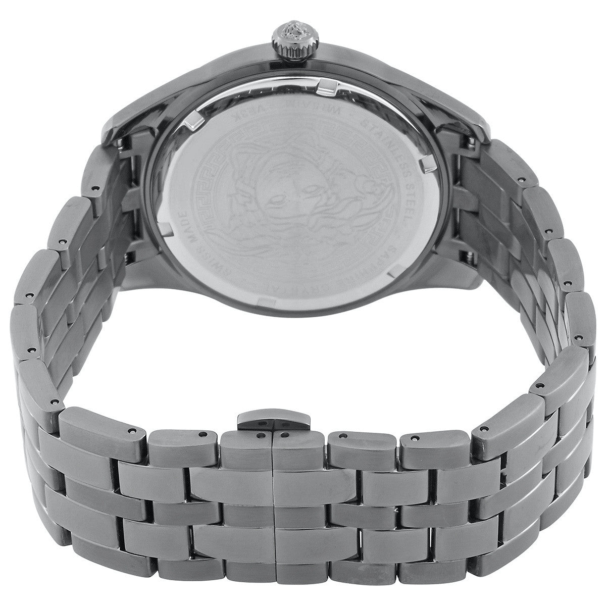 Versace Greca Time Quartz Black Dial Grey Steel Strap Watch for Men - VE3K00622