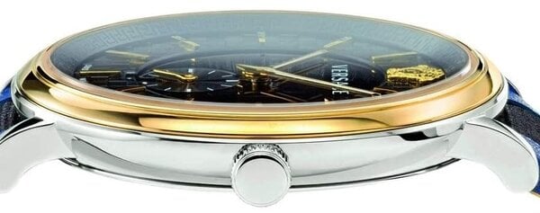 Versace V-Circle Black Dial Blue Leather Strap Watch for Men - VEBQ01419
