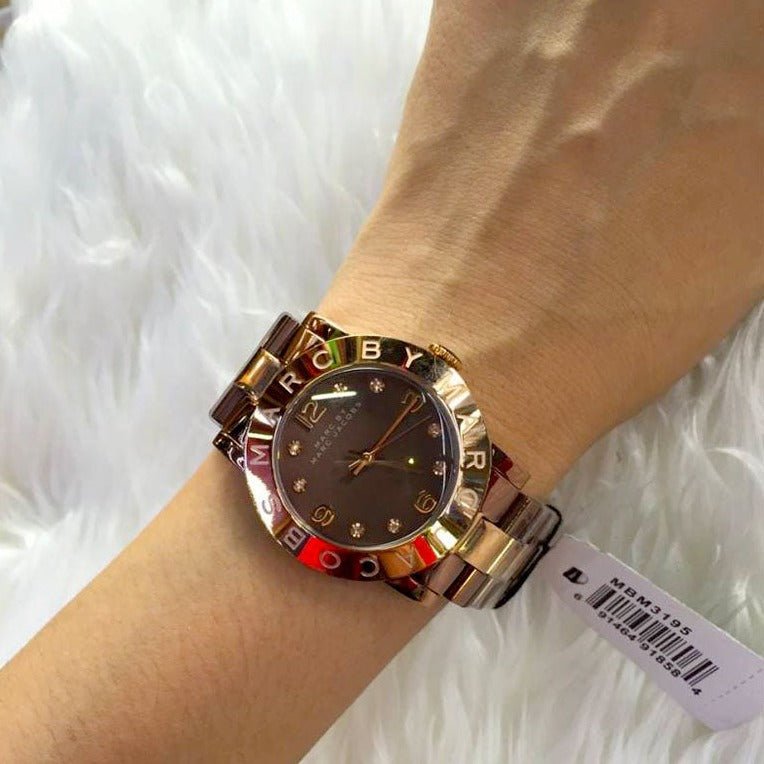 Marc Jacobs Amy Grey Dial Two Tone Steel Strap Watch for Women - MBM3195