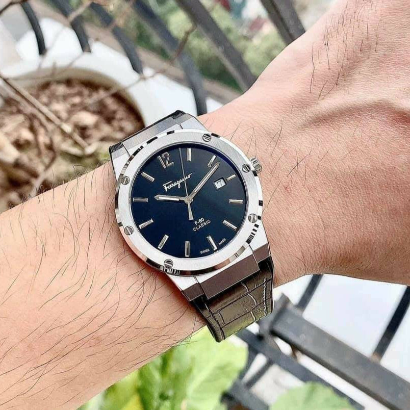 Salvatore Ferragamo F-80 Classic Black Dial Black Leather Strap Watch for Men - SFDT00219