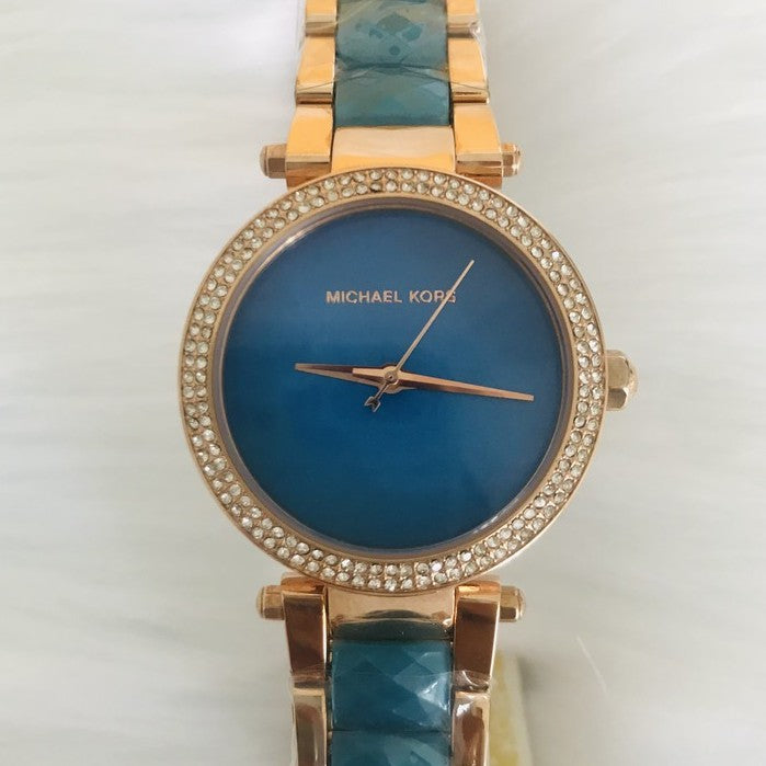Michael Kors Parker Blue Mother of Pearl Dial Two Tone Steel Strap Watch for Women - MK6491