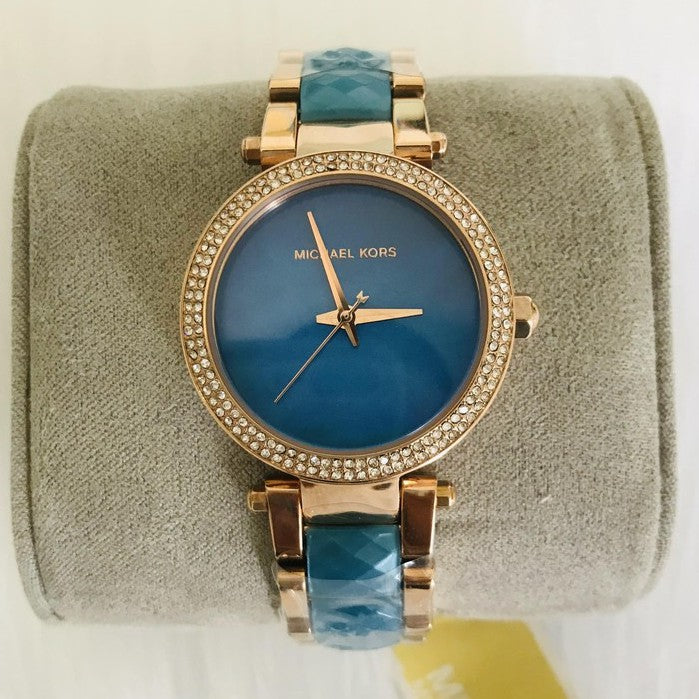Michael Kors Parker Blue Mother of Pearl Dial Two Tone Steel Strap Watch for Women - MK6491
