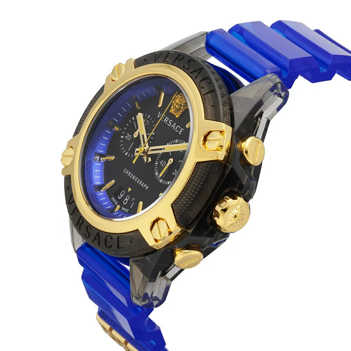 Versace Icon Active Chronograph Black Dial Blue Rubber Strap Watch For Men VEZ700521