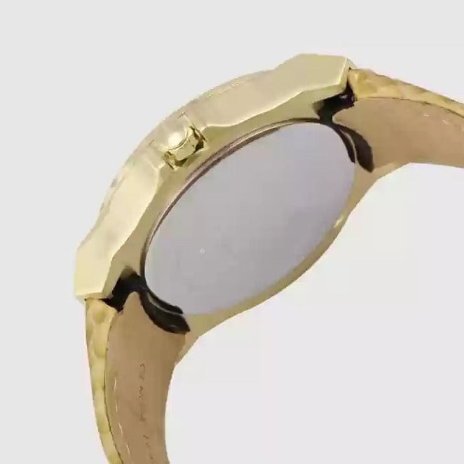 Guess Limelight Quartz Gold Dial Gold Leather Strap Watch For Women - W0775L13