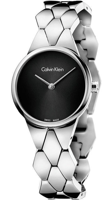 Calvin Klein Snake Black Dial Silver Steel Strap Watch For Women - K6E23141