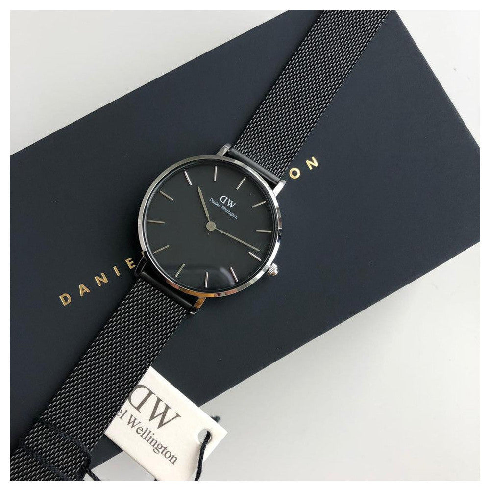 Daniel Wellington Petite Ashfield Black Dial Black Mesh Strap Watch For Women - DW00100202