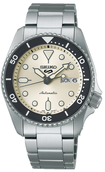 Seiko 5 Sports SKX Automatic Cream Dial Silver Steel Strap Watch For Men - SRPK31K1