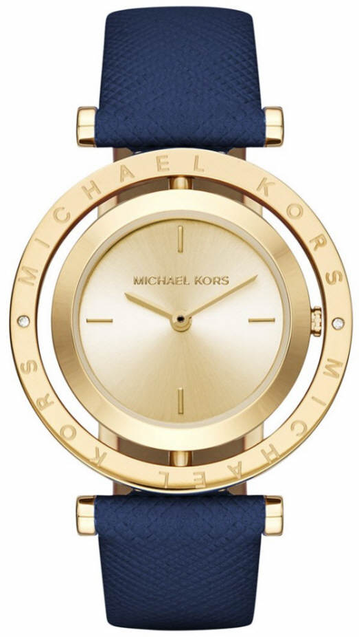 Michael Kors Averi Gold Dial Navy Blue Leather Strap Watch for Women - MK2526