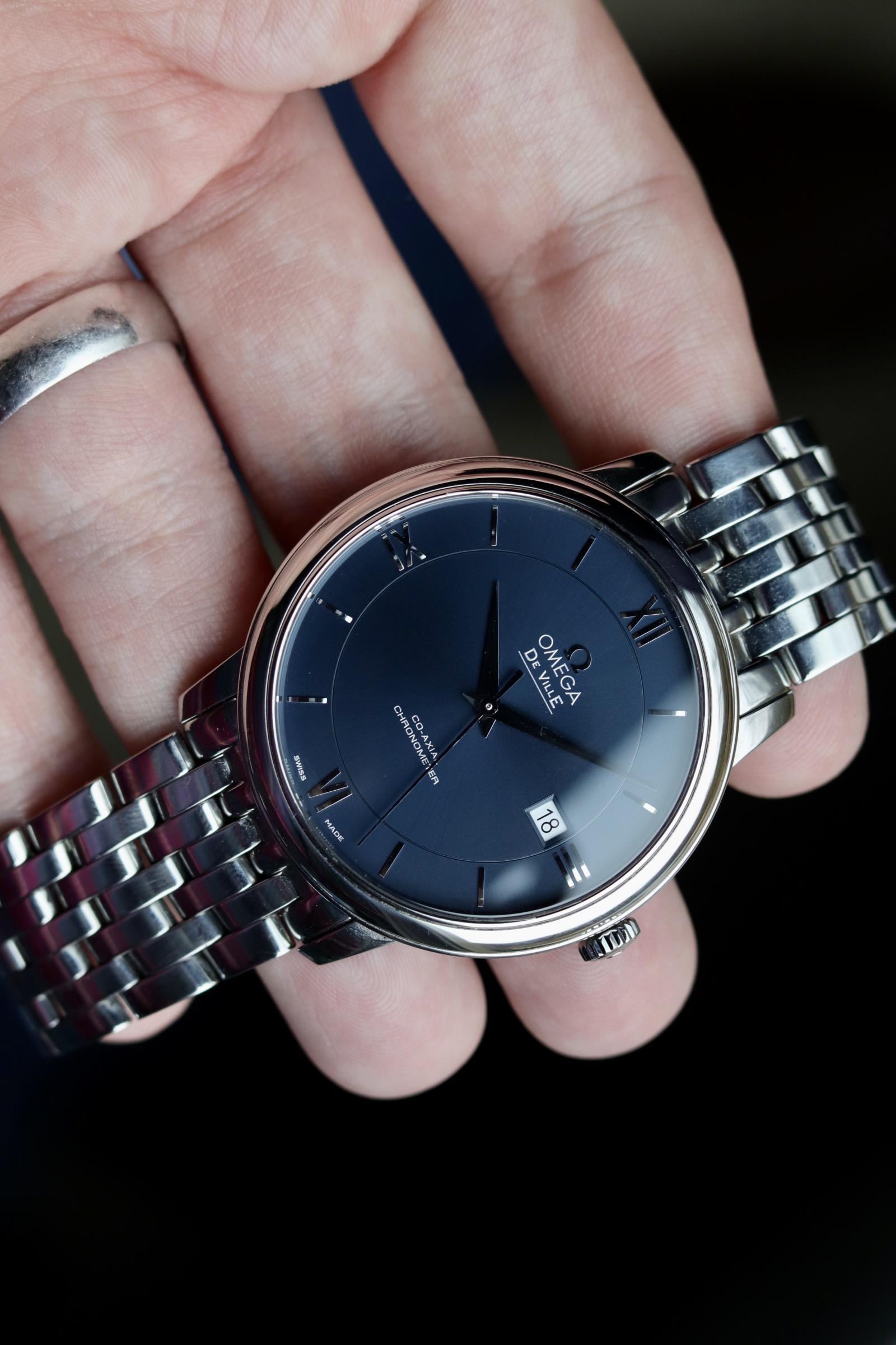 Omega De Ville Prestige Co-Axial Orbis Blue Dial Silver Steel Strap Watch for Men - 424.10.40.20.03.001